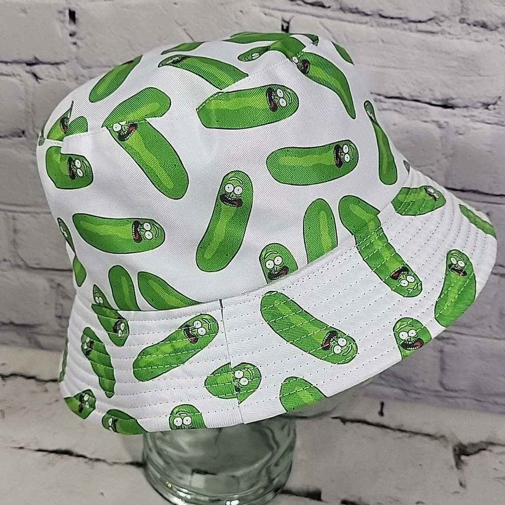 Rick And Morty Pickle Rick Bucket Hat Adult OSFA Reversible‎ Solid Black Sun Cap
